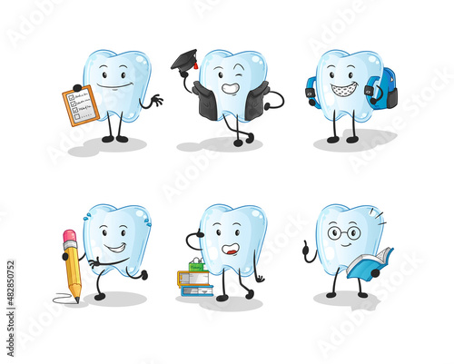 tooth education set character. cartoon mascot vector
