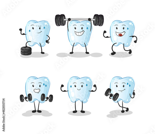tooth exercise set character. cartoon mascot vector