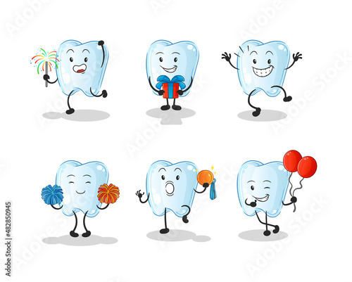 tooth celebration set character. cartoon mascot vector