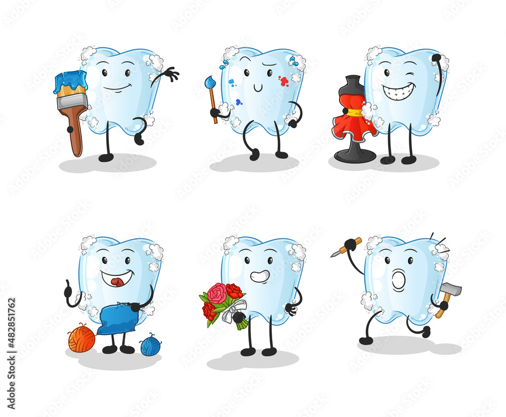 tooth with foam artist group character. cartoon mascot vector tooth with foam artist group character. cartoon mascot vector