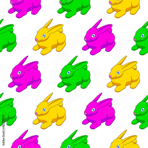 Vector seamless pattern with isometric bunnies. Repeating background with easter rabbits.