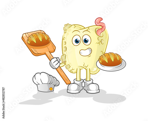 tooth decay baker with bread. cartoon mascot vector