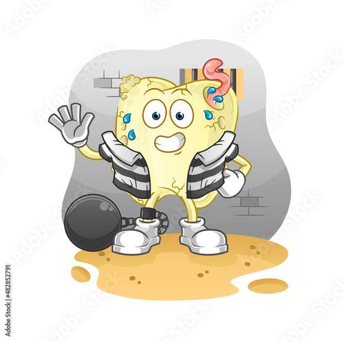 tooth decay criminal in jail. cartoon character