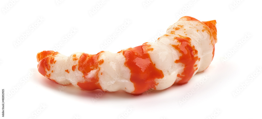Fresh surimi shrimps, isolated on white background. Fresh surimi shrimps, isolated on white background.