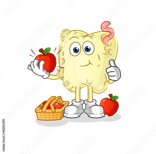 tooth decay eating an apple illustration. character vector