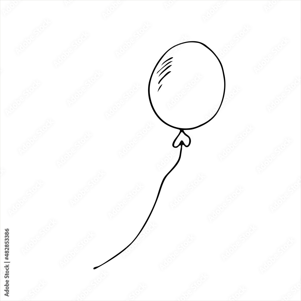 Balloon with doodles. Hand-drawn illustration in cartoon style. Black outline of a balloon on a white background. Balloon with doodles. Hand-drawn illustration in cartoon style. Black outline of a balloon on a white background.