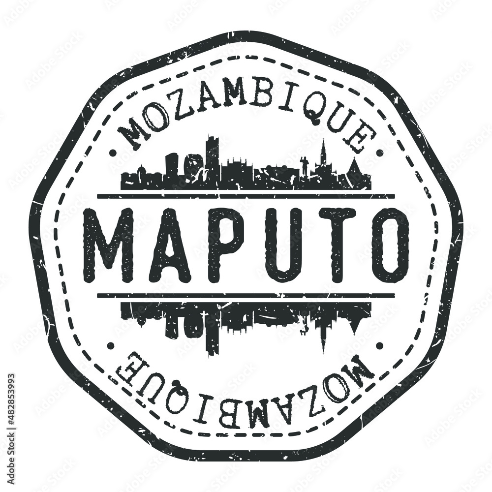 Obraz premium Maputo, Mozambique Stamp Skyline Postmark. Silhouette Postal Passport. City Round Vector Icon. Vintage Postage Design.