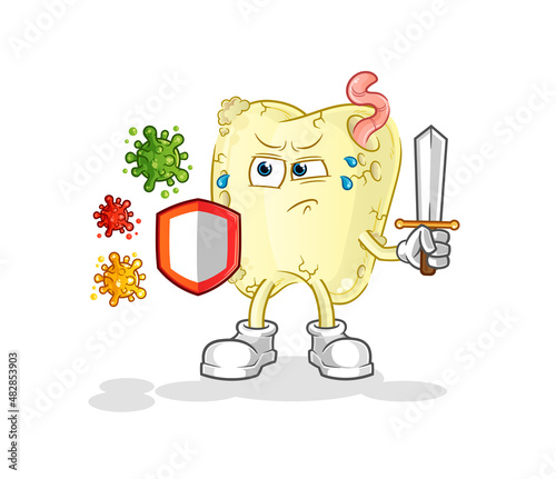 tooth decay against viruses cartoon. cartoon mascot vector