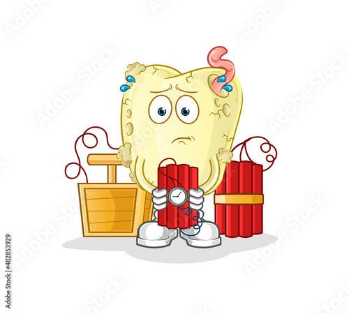 tooth decay holding dynamite character. cartoon mascot vector