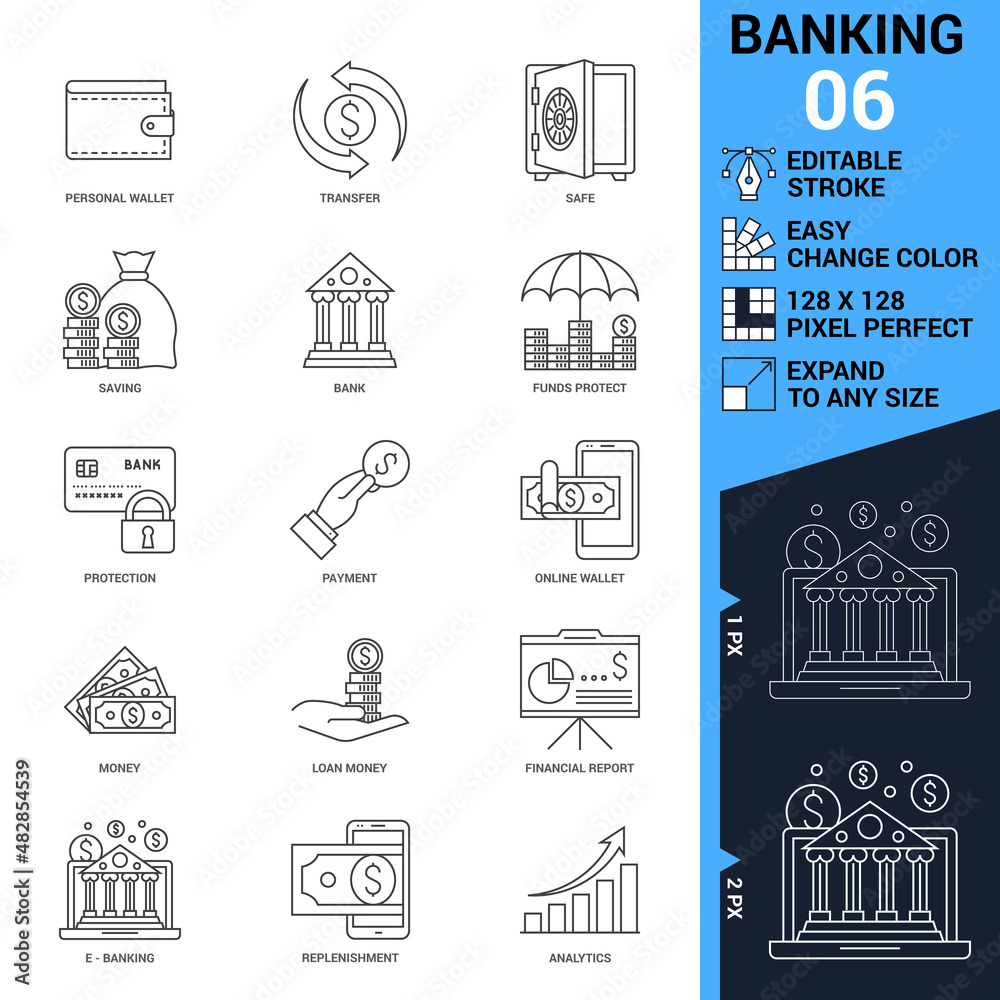 Banking icons set. Thin Line Illustration