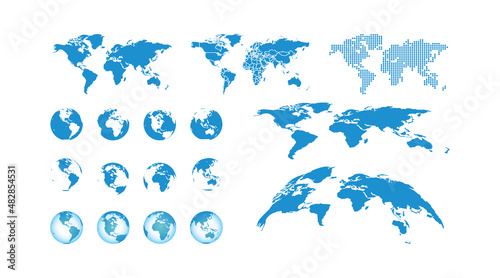 World map set on transparent background. Globe vector blue icon