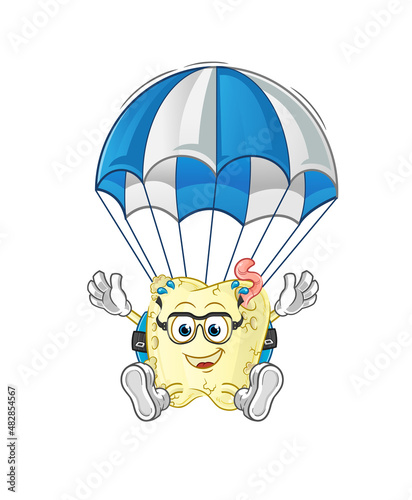 Fototapeta Naklejka Na Ścianę i Meble -  tooth decay skydiving character. cartoon mascot vector