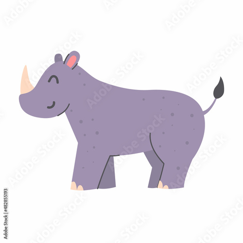 Cute rhinoceros on a white background. Vector childish illustration