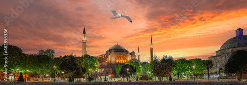 Fotografija Hagia Sophia Mosque and seagull above it under dramatic sky