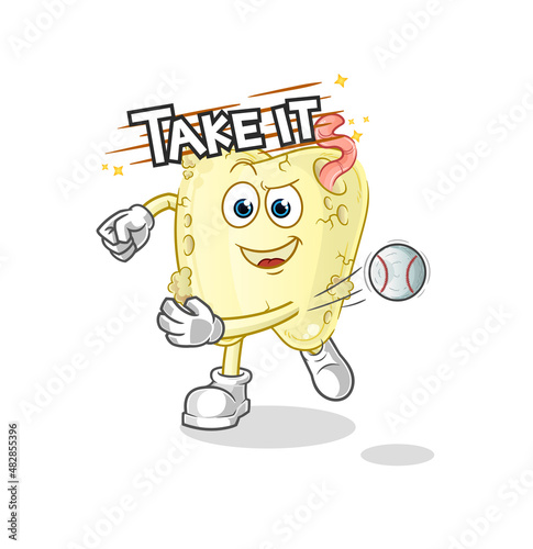 tooth decay throwing baseball vector. cartoon character