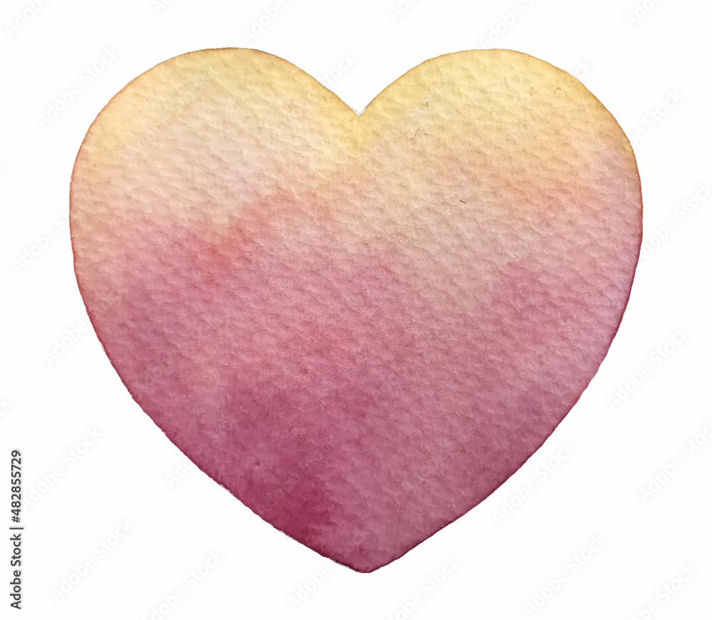 Watercolor yellow-pink heart. Vector isolated  heart. Valentine's Day Heart.