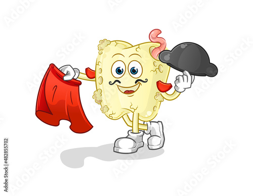 tooth decay matador with red cloth illustration. character vector