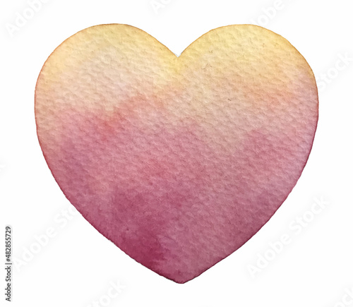Watercolor yellow-pink heart. Vector isolated  heart. Valentine's Day Heart.