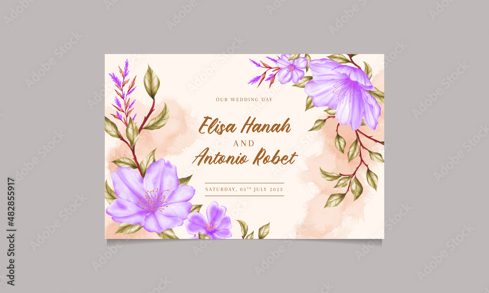 Vintage watercolor flower wedding card template