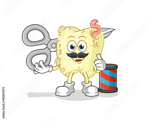 tooth decay barber cartoon. cartoon mascot vector
