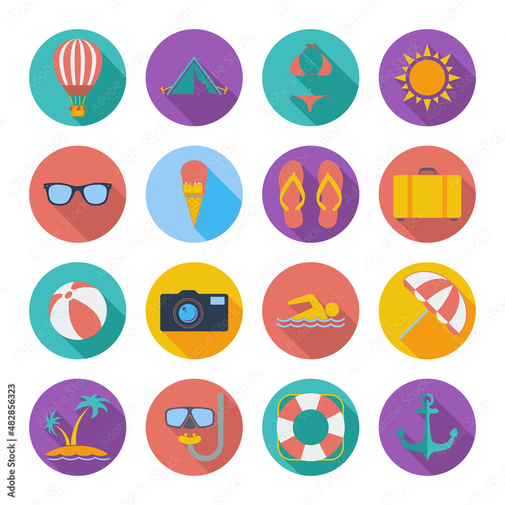 Summer icons set. Flat related icon set for web and mobile applications. It can be used as logo, pictogram, icon, infographic element