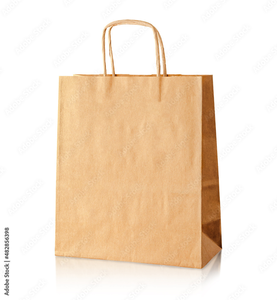 Paper bag with mock up isolated on white background. Environmental care concept. Paper bag with mock up isolated on white background. Environmental care concept.