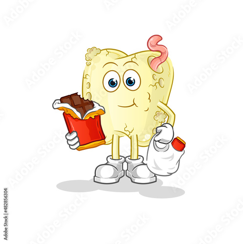 tooth decay eat chocolate mascot. cartoon vector