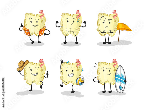 tooth decay beach vacation set character. cartoon mascot vector