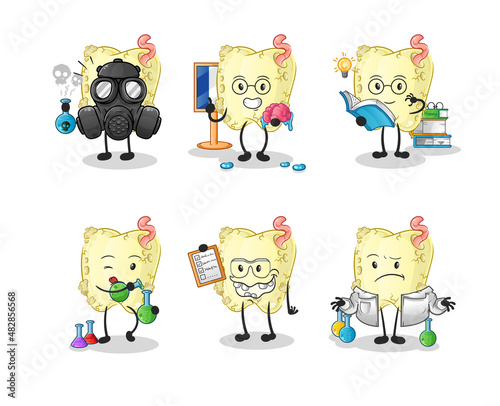tooth decay scientist group character. cartoon mascot vector