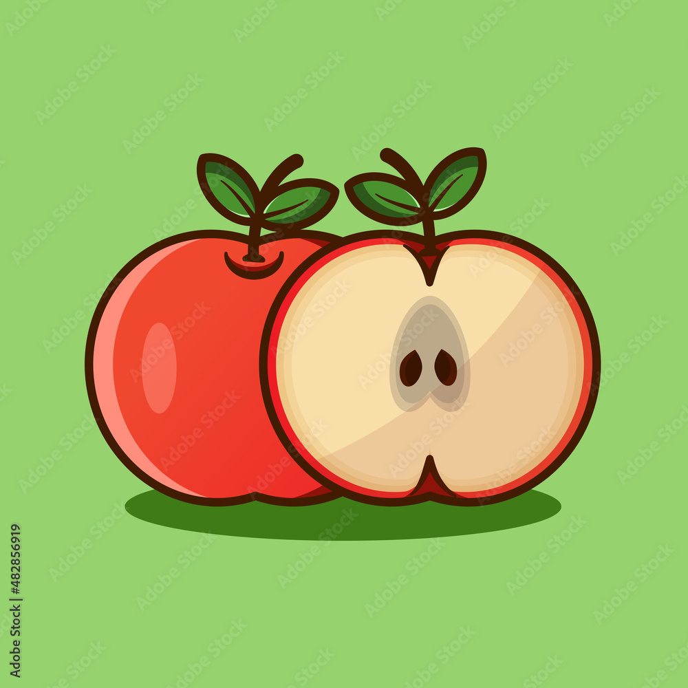 Apple fruit and slices of apple vector illustration. Apple fruit and slices of apple vector illustration.
