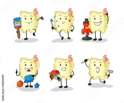 tooth decay artist group character. cartoon mascot vector