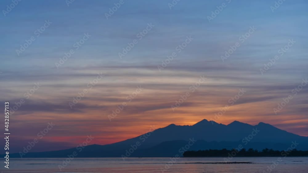 Colorful timelapse of daylight changing in tropical island arounded by ocean waves and cloudscape skyline Colorful timelapse of daylight changing in tropical island arounded by ocean waves and cloudscape skyline