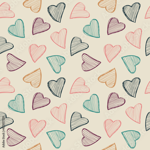 Seamless pattern with hearts in vintage colors.