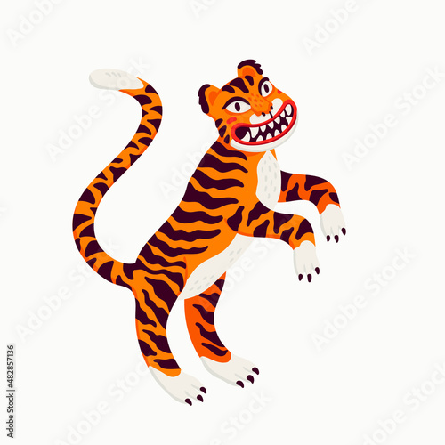 Tiger vector illustration, cartoon orange tiger - the symbol of Chinese new year. Organic flat style vector illustration on white background.