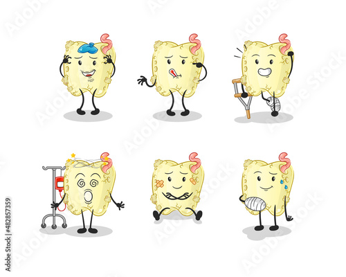 tooth decay sick group character. cartoon mascot vector