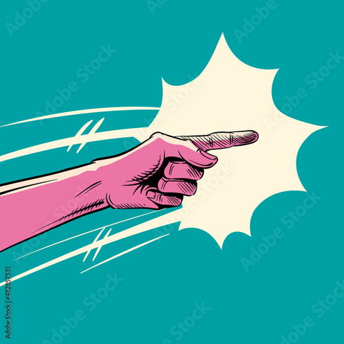 Point gesture comic book. Hand drawn forefinger, vector illustration