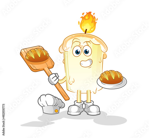 candle baker with bread. cartoon mascot vector