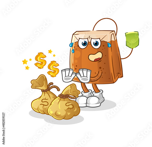 tea bag refuse money illustration. character vector