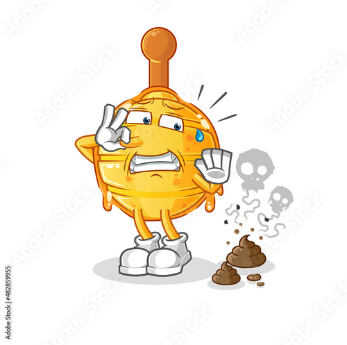 wooden honey dipper with stinky waste illustration. character vector