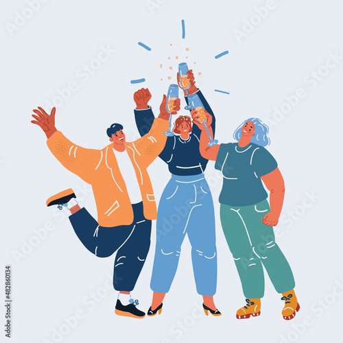 Vector illustration of People celebrating on New Year or Birthday party with male and female characters having fun and having a toast