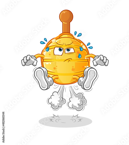 wooden honey dipper fart jumping illustration. character vector