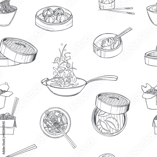 Asian food vector pattern.