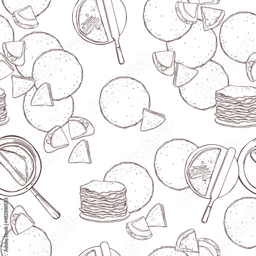 Crepes, thin pancakes. Vector pattern