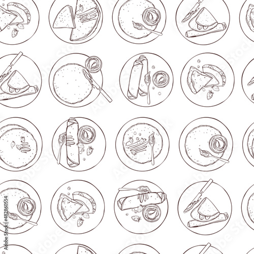 Thin pancakes with chocolate.  Vector  pattern.