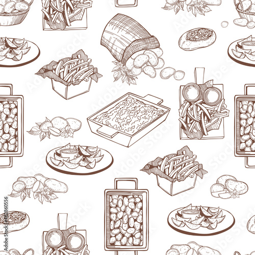 Dishes from potatoes.Vector pattern