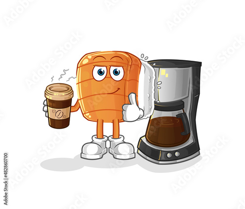 sushi drinking coffee illustration. character vector