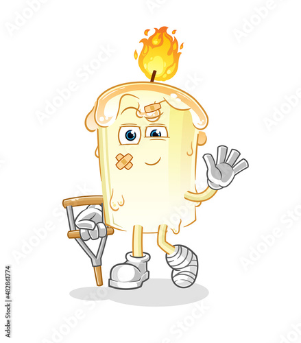candle sick with limping stick. cartoon mascot vector