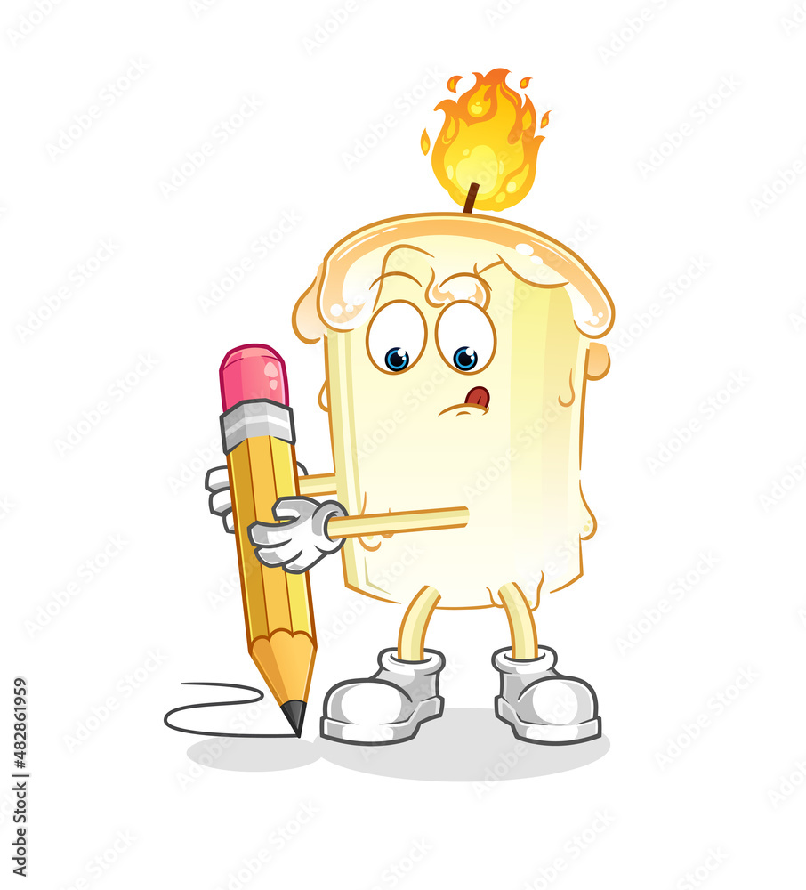candle write with pencil. cartoon mascot vector candle write with pencil. cartoon mascot vector