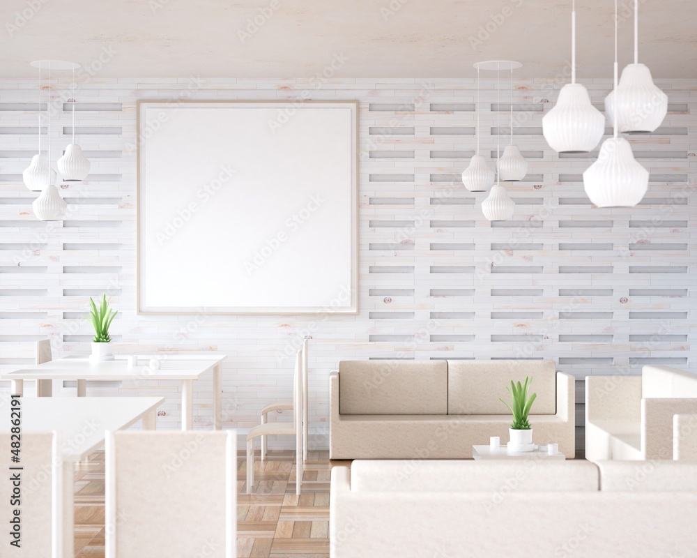 Mockup poster frame in Minimal style. interior with modern furniture ...