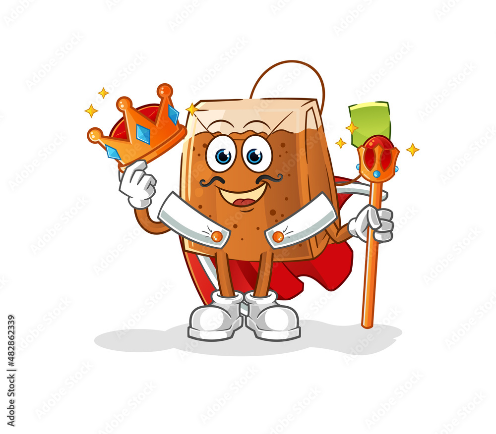 Obraz premium tea bag king vector. cartoon character